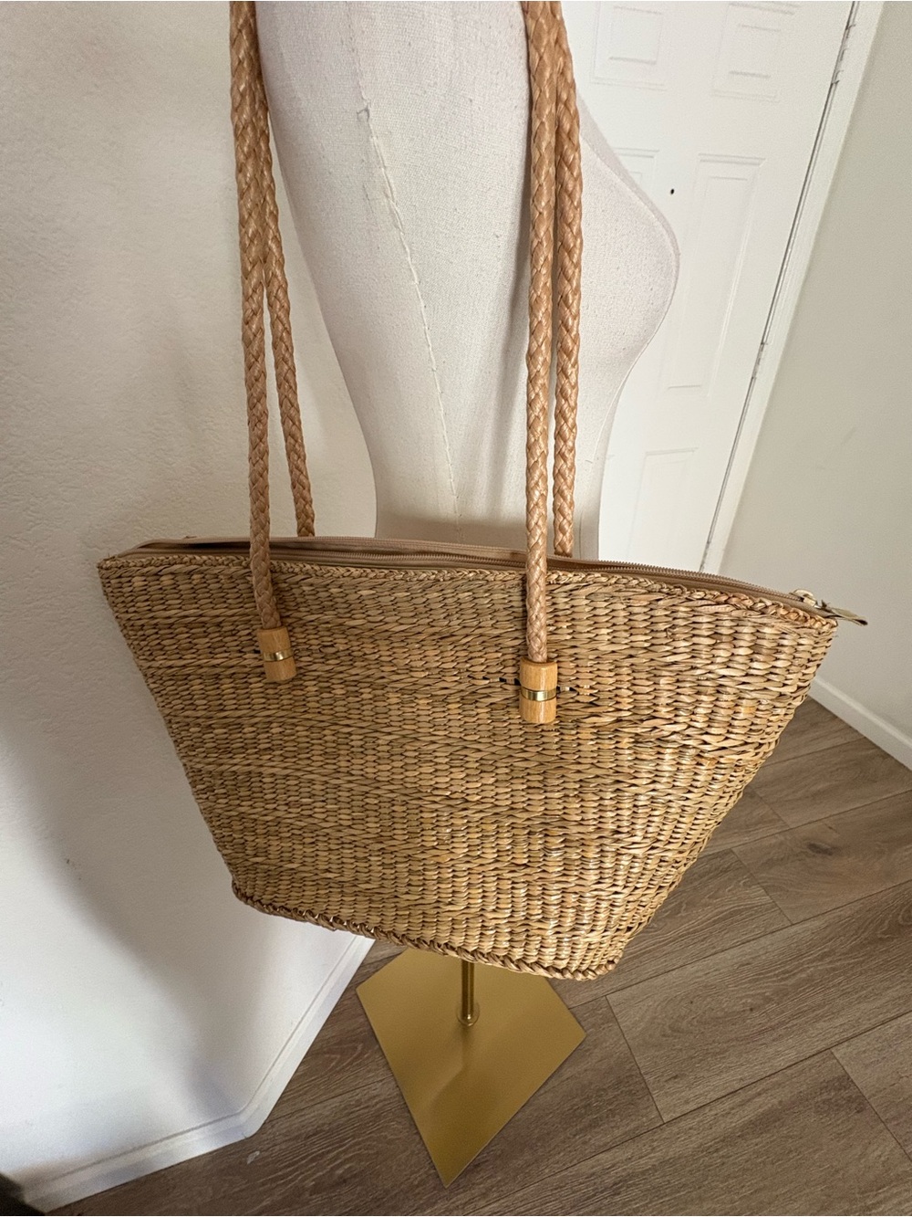 Woven Straw Tote Bag in Natural Tan - Picture 5 of 8